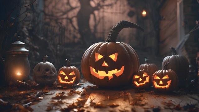 Unique and adorable Halloween concept background, Halloween wallpaper, Halloween costume, Halloween pumpkin, Jack-o'-lantern, ai generated