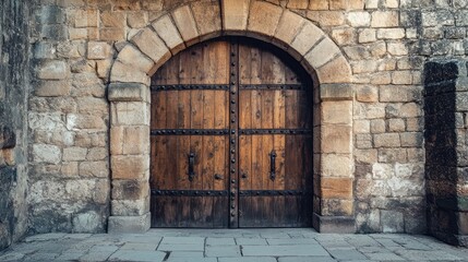 Old Wooden Doorway in a Stone Wall