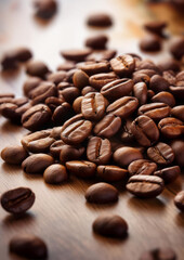 Roasted Coffee Beans and Coffee Mug on a Rustic Wooden Table for Cafes, Coffee Lovers and Coffee Brands