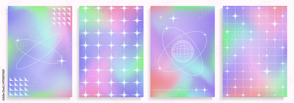 Aufkleber retro blurred background set, liquid aura backdrops in y2k aesthetic, abstract texture of defocused 