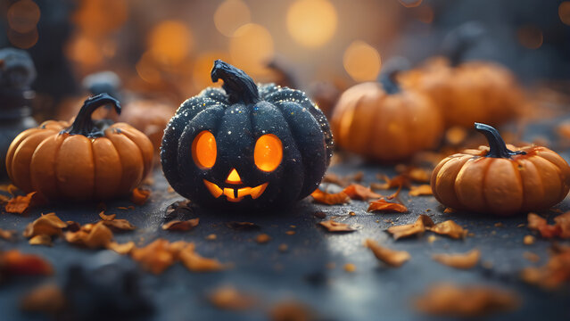 Unique and adorable Halloween concept background, Halloween wallpaper, Halloween costume, Halloween pumpkin, Jack-o'-lantern, ai generated