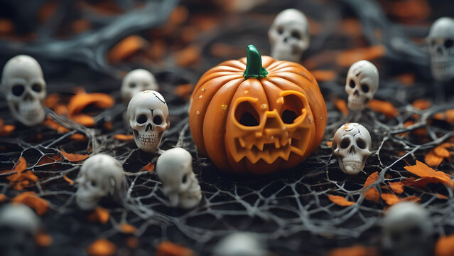 Unique and adorable Halloween concept background, Halloween wallpaper, Halloween costume, Halloween pumpkin, Jack-o'-lantern, ai generated