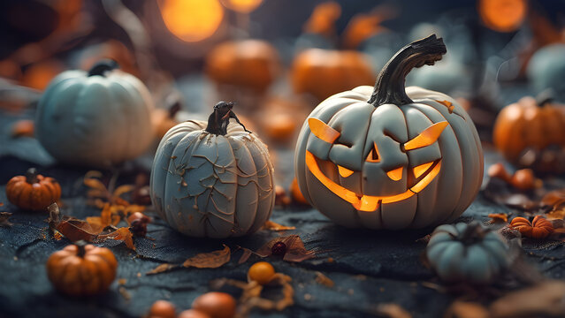 Unique and adorable Halloween concept background, Halloween wallpaper, Halloween costume, Halloween pumpkin, Jack-o'-lantern, ai generated