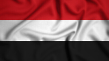 Yemen flag waving in the wind background illustration, silk