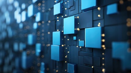 Abstract blue black technology microchip processor pattern with glowing lights