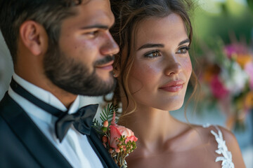 Romantic best day Just Married couple celebration wedding Day, Generative AI illustration photo