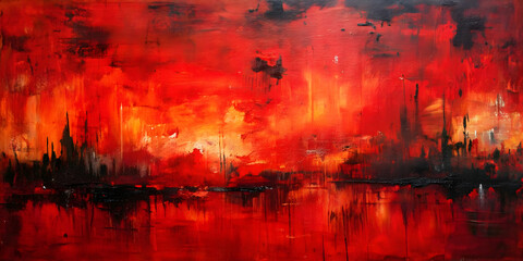 Abstract oil painting with dominating shades of red and black , art, background, vivid, vibrant, texture, contemporary