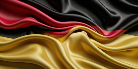 A detailed close-up of the German flag, showcasing the flowing fabric in black, red, and gold colors. Perfect for themes related to Germany, patriotism, or international events.