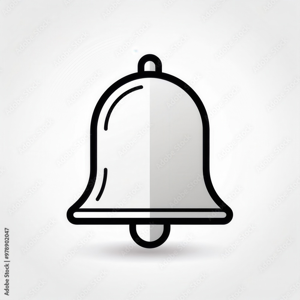 Poster minimalist outline of a ringing bell icon with notification bubbles. simple black and white symbol f