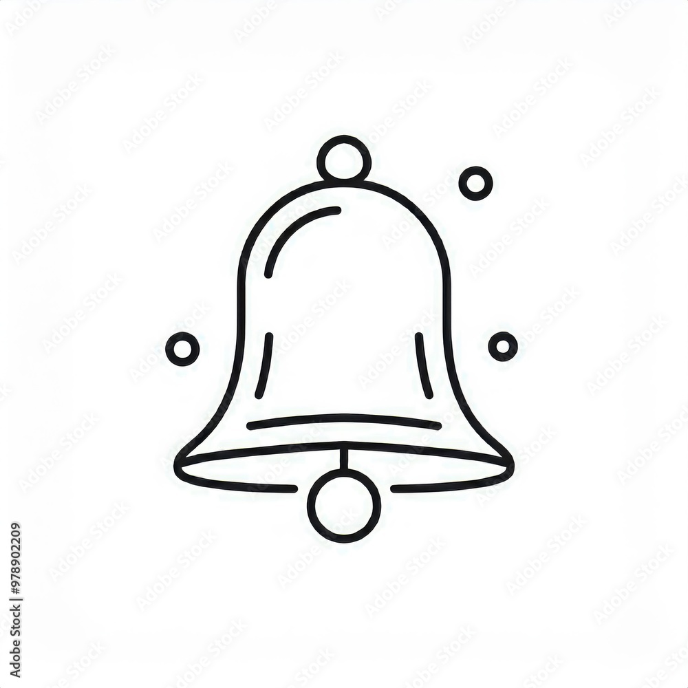 Poster minimalist outline of a ringing bell icon with notification bubbles. simple black and white symbol f