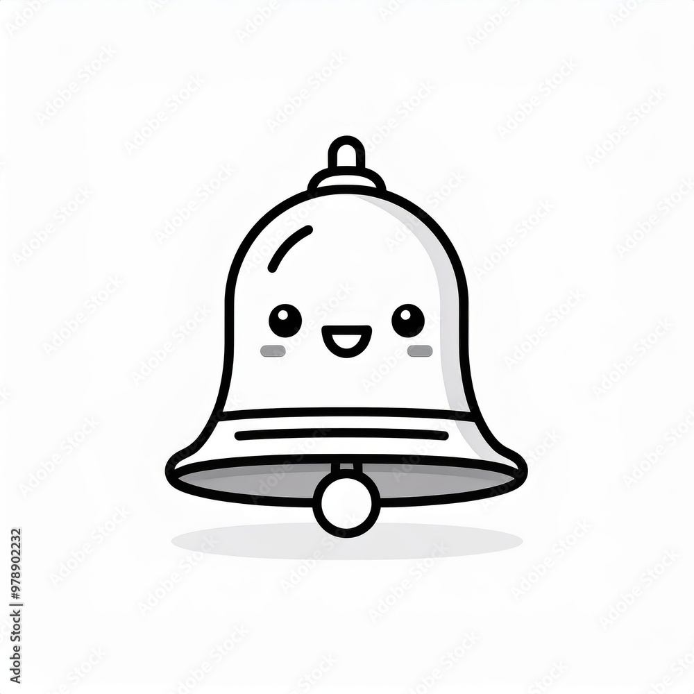 Poster minimalist outline of a ringing bell icon with notification bubbles. simple black and white symbol f