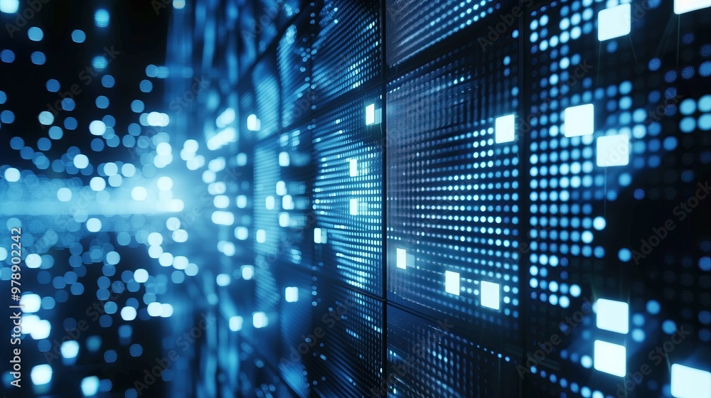 Poster abstract blue black technology background with digital data streams