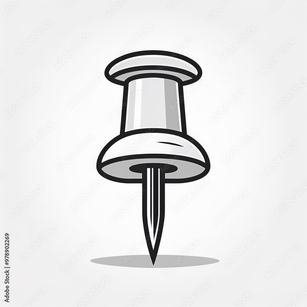 Poster minimalist monochrome illustration of a classic push pin in profile view. clean and simplified symbo