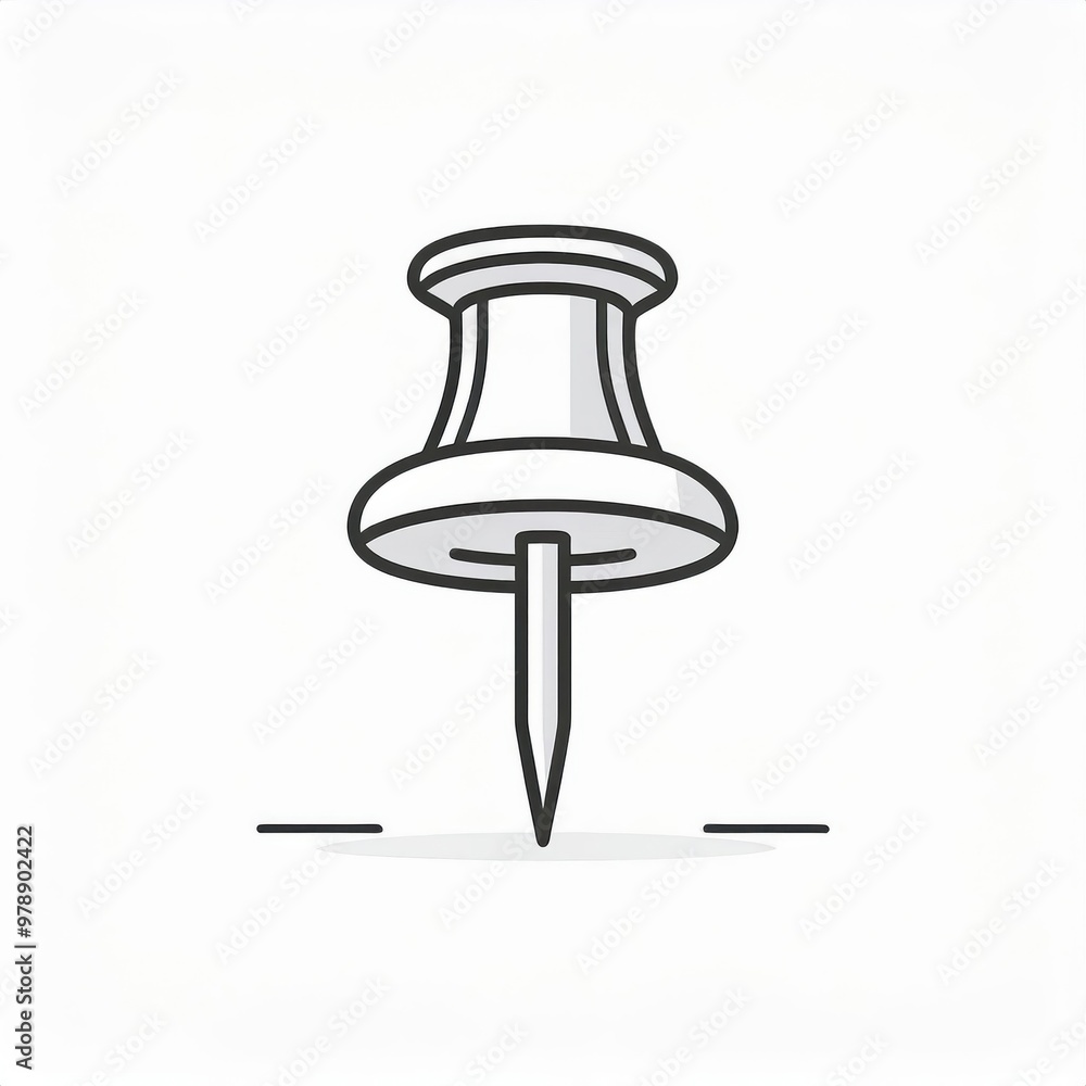Poster minimalist monochrome illustration of a classic push pin in profile view. clean and simplified symbo