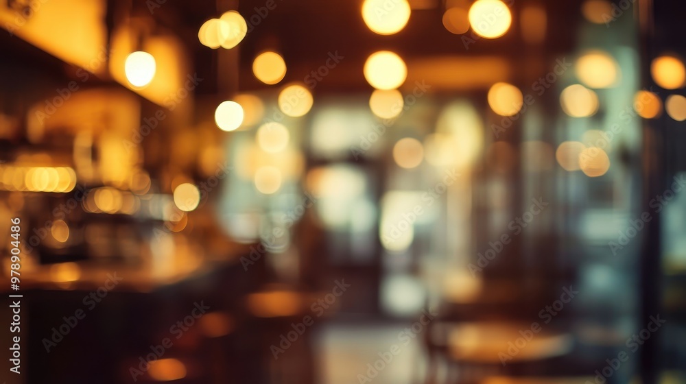 Poster a blurred interior of a cozy caf? with warm lighting creating an inviting atmosphere.