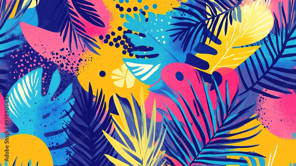 Poster a vibrant artistic pattern with modern elements, creating a dynamic visual