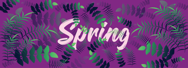 Spring header or banner design decorated with tropical leaves.