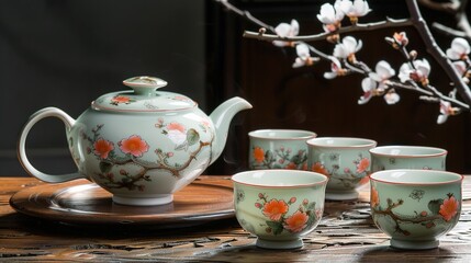 Fototapeta premium Chinese tea set wallpaper