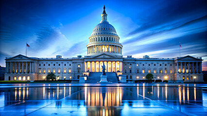 Fototapeta premium of USA Capitol building in blue on a background, United States, Capitol, Washington DC, government, landmark, architecture