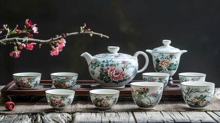 Fototapeta premium Chinese tea set wallpaper