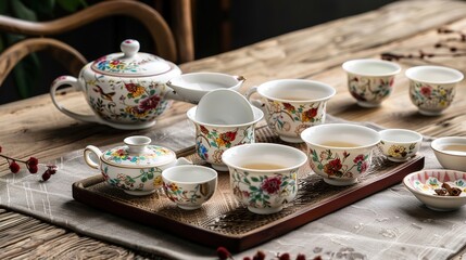 Fototapeta premium Chinese tea set wallpaper