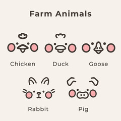 Farm Animals Cute Outline Illustration