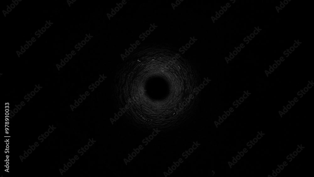 Poster endless forward movement through dark rough old pipe. 3d render looped animation.