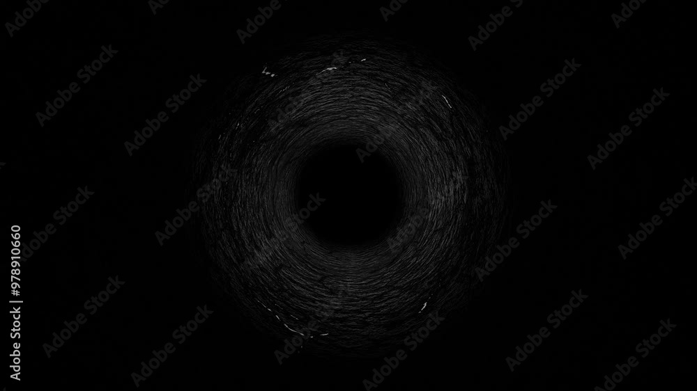 Poster endless forward movement through dark rough old pipe. 3d render looped animation.