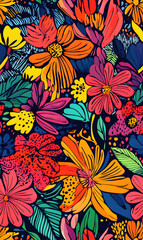 floral and leaf seamless patterns in doodle-style tile designs with graphic format.