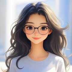 Obraz premium A charming 3yearold woman with short hair and glasses, radiating cuteness and a warm smile in stylish attire.