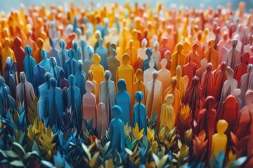A vast and colorful assembly of paper origami figures arranged in a dense, vibrant pattern, representing community and diversity.