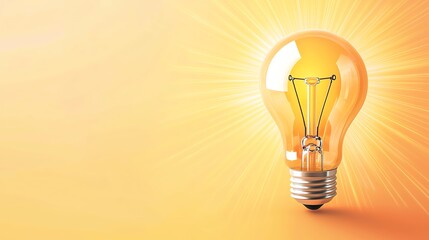 A glowing light bulb shining bright against a warm yellow background, symbolizing ideas, innovation, and creativity.