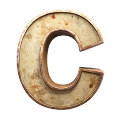 Illustration of Rusty Metallic Letter C on a Transparent Background