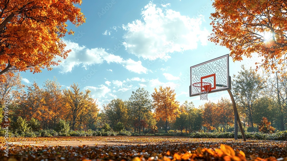 Wall mural basketball hoop in autumn park