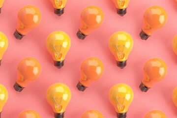 Naklejka premium Three dimensional render of old-fashioned light bulbs with only single one glowing. Beautiful simple AI generated image