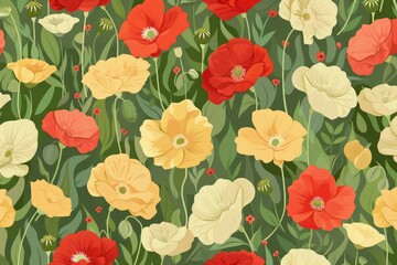 ALL OVER DESIGN . FLOWER ALL OVER. digital printing textile pattern wallpaper colorful flower with watercolor background-illustration. Beautiful simple AI generated image
