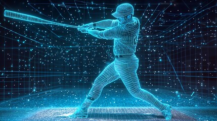 A Stunning Holographic Representation of a Baseball Player’s Swing Captured in a Dynamic Digital Format, Showcasing Precision and Artistry