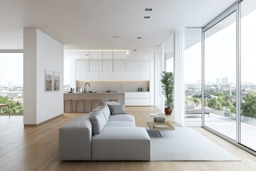 Contemporary apartment design with minimalist decor, ample natural light, and a spacious feel.