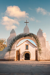 The beautiful exterior of the San Pedro de Atacama church showcases its historic architecture,...