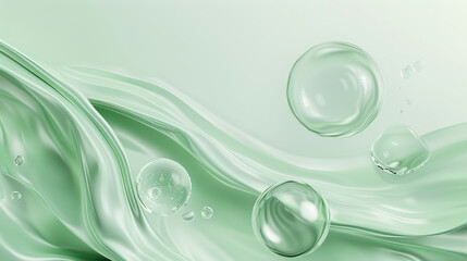 Abstract light green background liquid with bubbles..