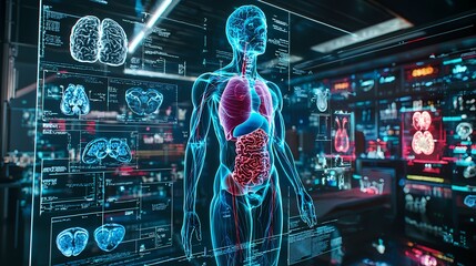 Explore the Intricacies of a Holographic Projection of the Human Body Illuminating Internal Organs and Systems in Stunning Detail