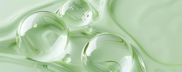 Abstract light green background liquid with bubbles..