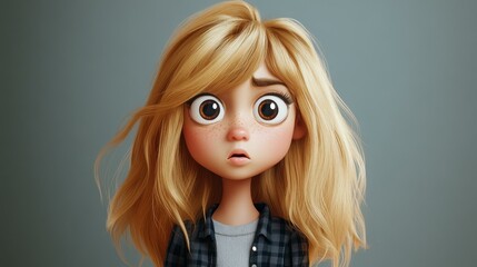 Fototapeta premium A whimsical caricature of a blonde child with big brown eyes, capturing playful charm and vibrant character.