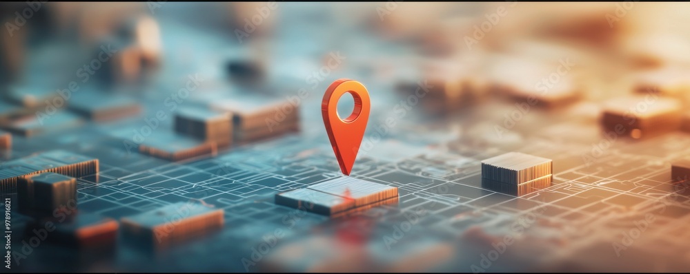 Poster a vibrant location marker on a digital map, symbolizing navigation and direction in the modern world