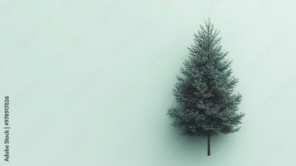 Poster minimalist pine tree design element on soft green background
