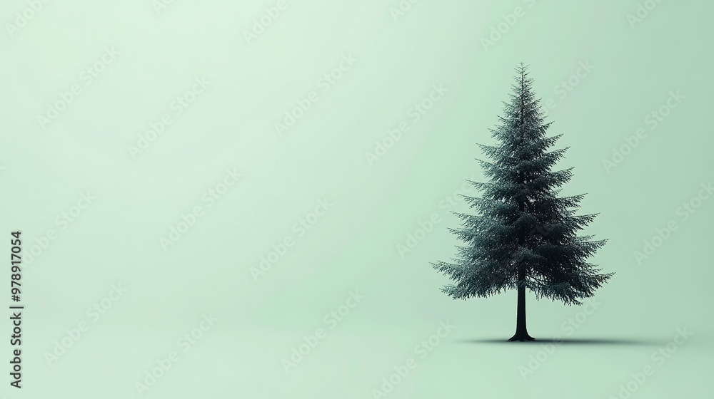 Sticker Minimalist Pine Tree Design Element on Soft Green Background