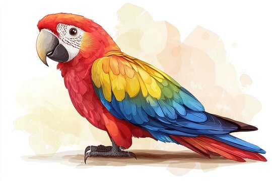 Colorful scarlet macaw parrot standing on a branch