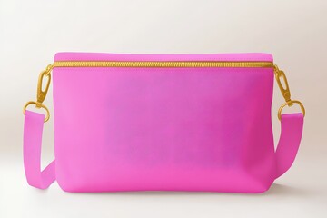 Hot pink retro style handbag with clasp and handle on grey background, hot pink, plastic, retro, gel-like, material. Beautiful simple AI generated image