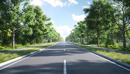 Fototapeta premium Asphalt road in the park with green trees