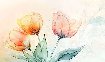 Fototapeta premium 2D illustrator doodle-style floral and leaf graphics on a white background or wallpaper